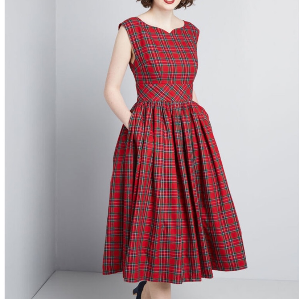 Modcloth Fabulous Fit and Flare Red Plaid Dress